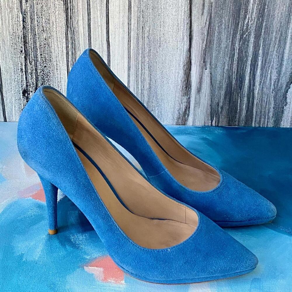 Pour La Victoire Blue Suede Heels Pointed Toe 9.5 - Picture 4 of 9